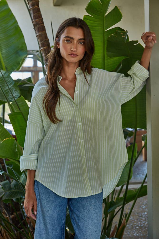 L8287 | Woven Cotton Polyester Striped Buttondown Shirt