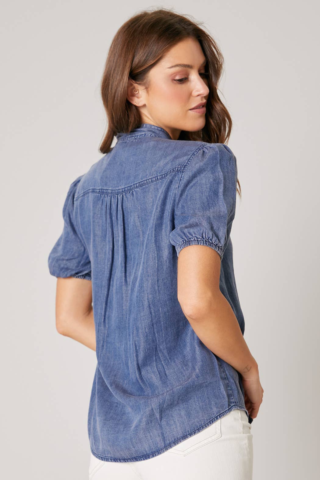 Georgina Chambray Button Front  Bow Top