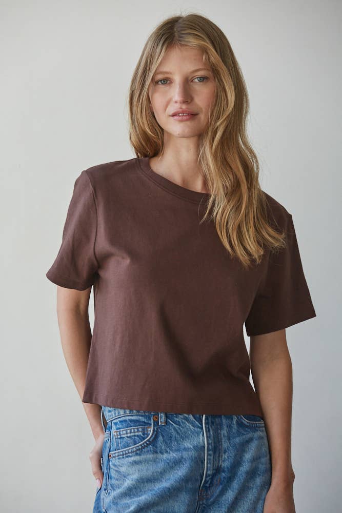 L8686 | Knit Cotton Round Neck Short Sleeve Crop Top