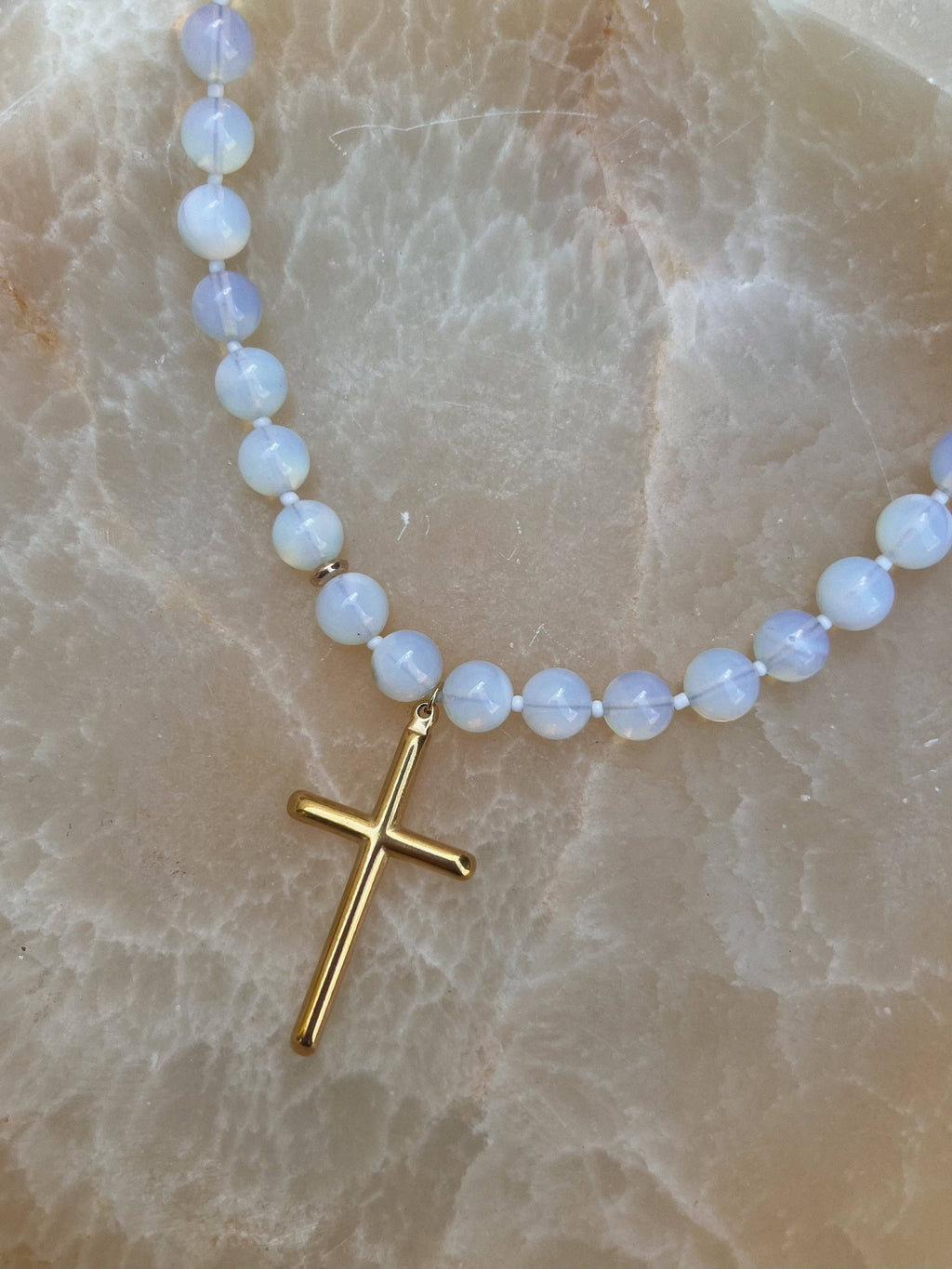 Conley Beaded Cross Necklace : Water Resistant and Hypoallergenic