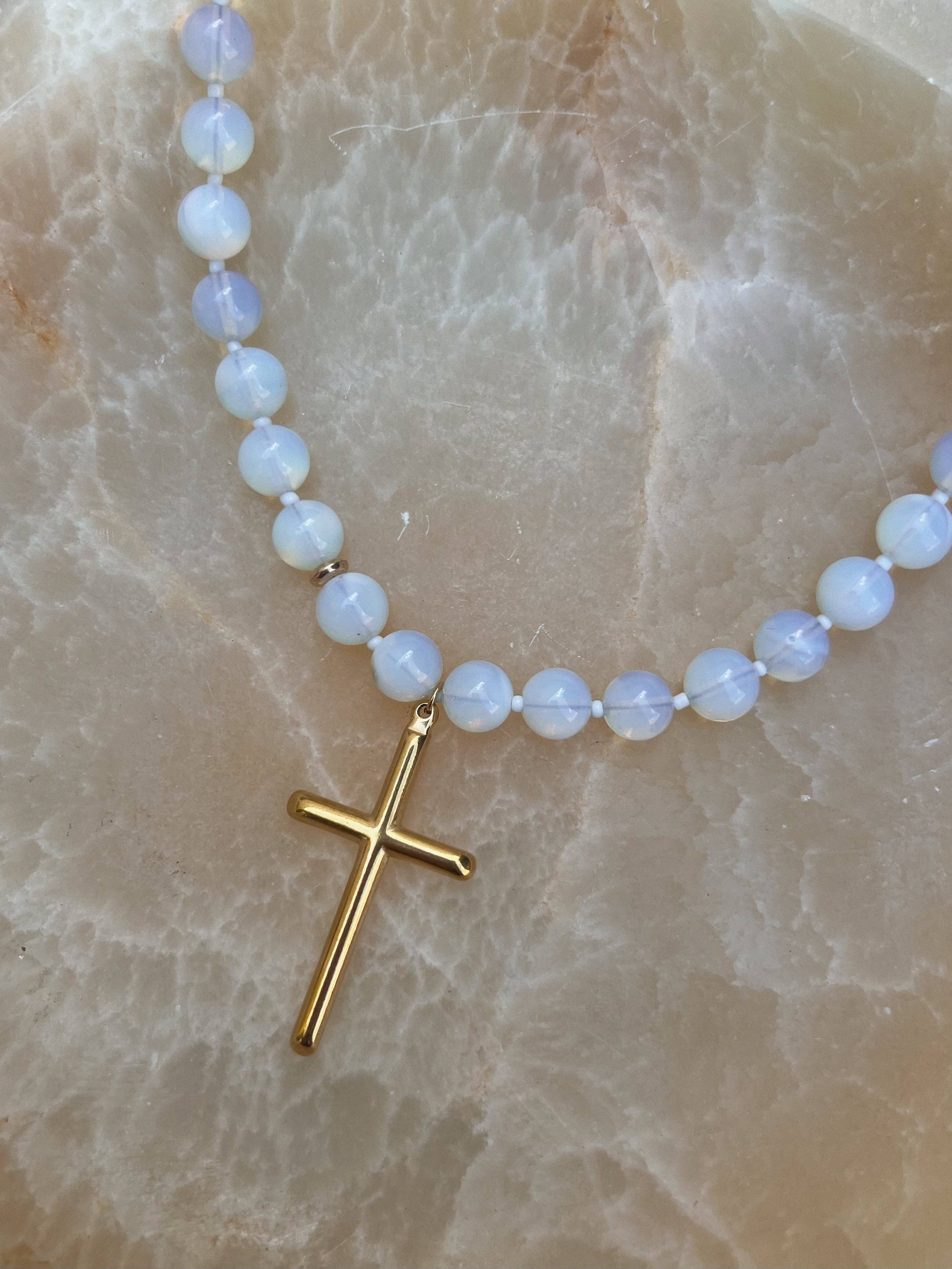Conley Beaded Cross Necklace : Water Resistant and Hypoallergenic