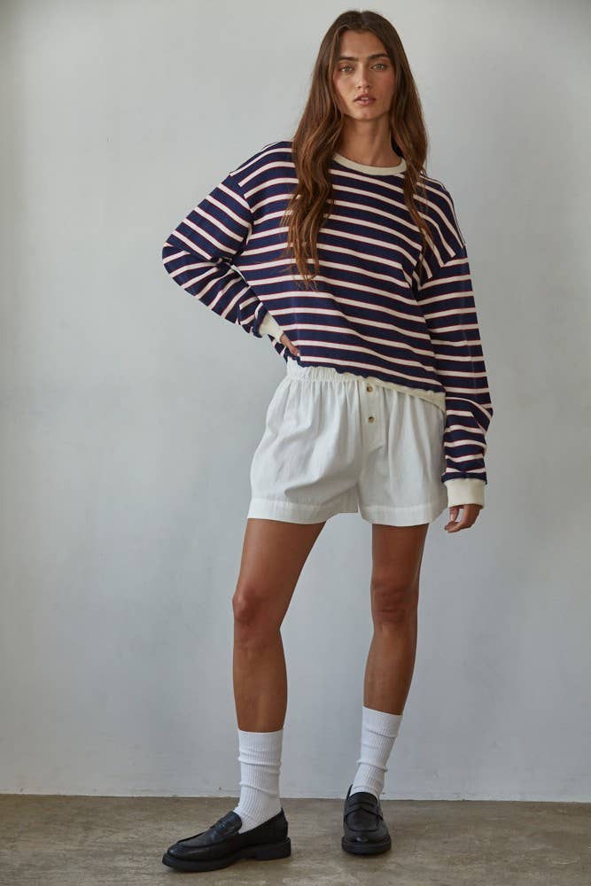 L8605B | Woven Cotton Button Down Waist Banded Shorts