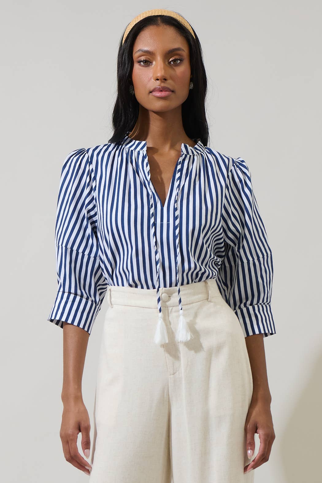 Glenda Stripe Irina Split Neck Top