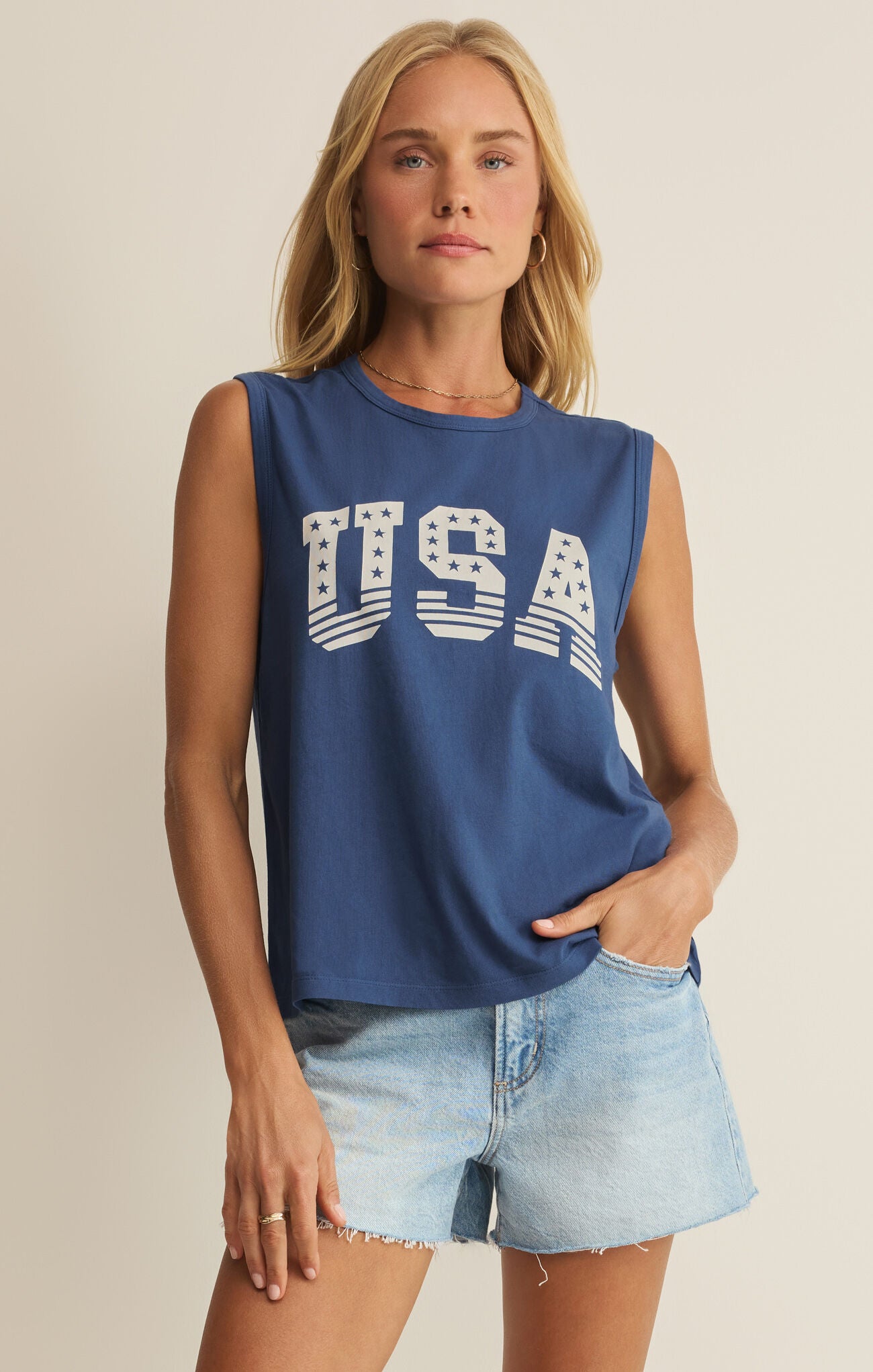 STARS AND STRIPES MUSCLE TANK - TRUE NAVY