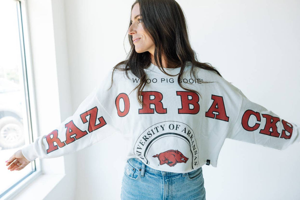 Gameday Social Apparel Co.®: Arkansas Phipps Split Sleeve Cropped Longsleeve