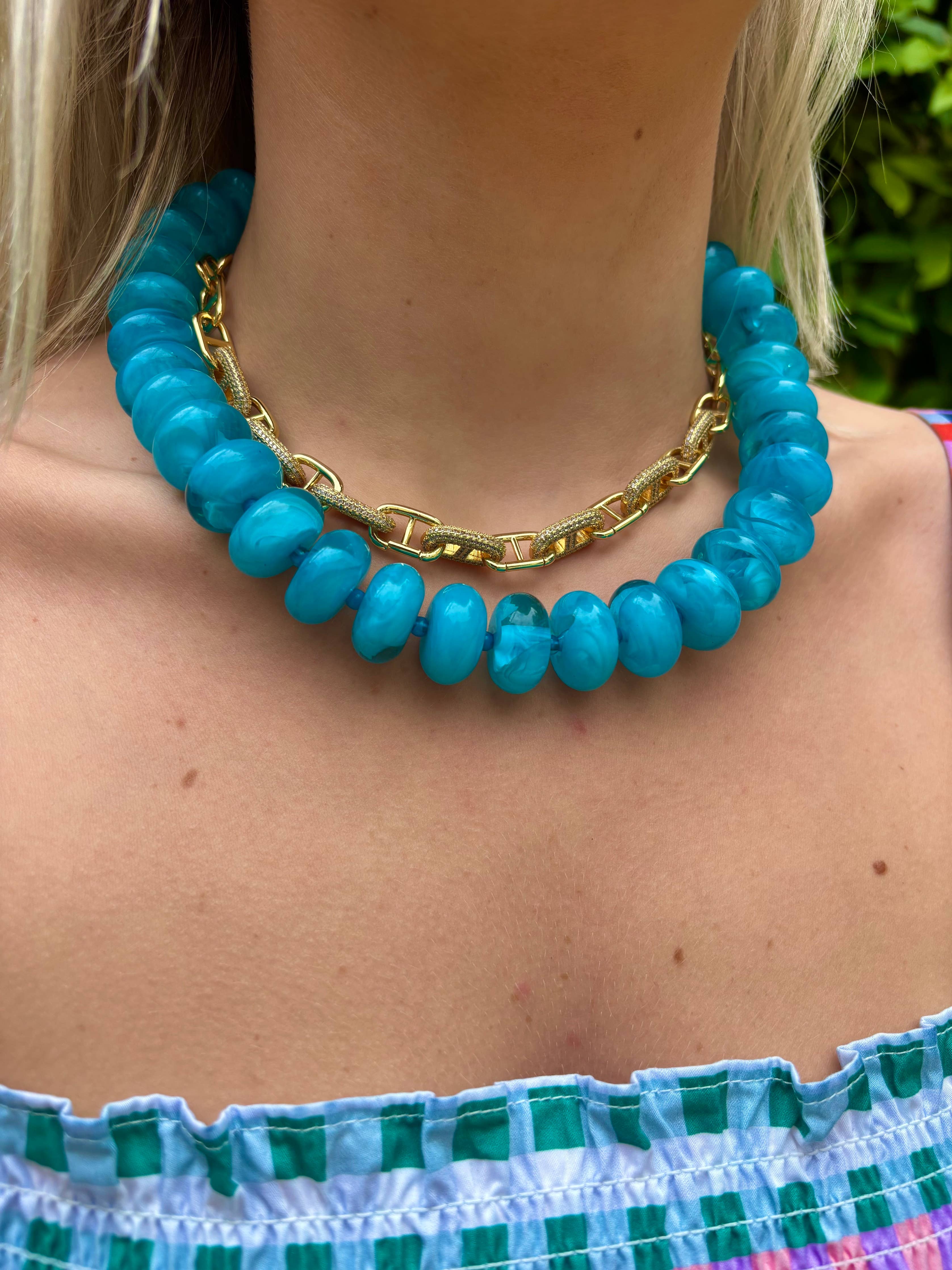 Bailey Chunky Beaded Necklace- Light Pink