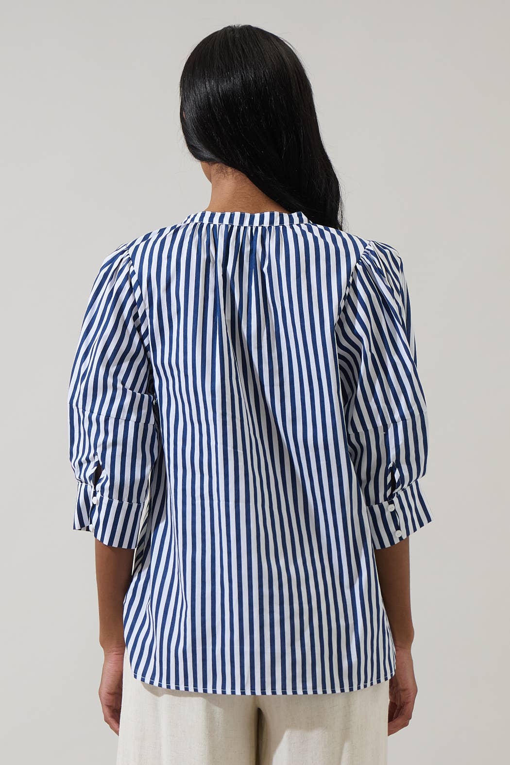 Glenda Stripe Irina Split Neck Top