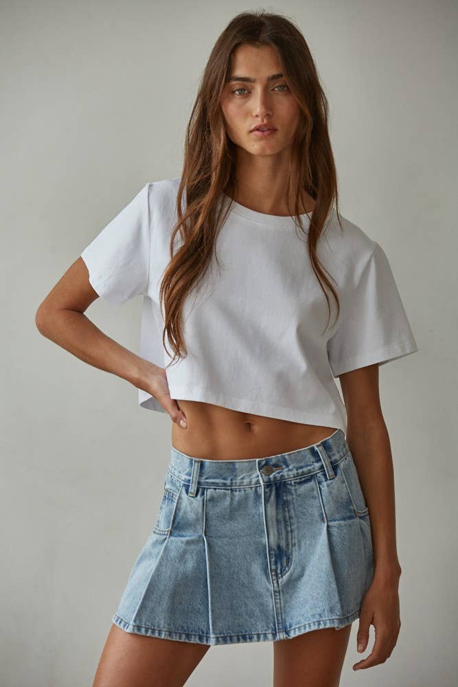 L8686 | Knit Cotton Round Neck Short Sleeve Crop Top