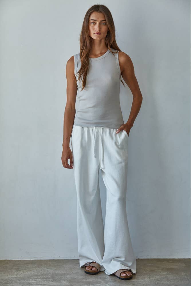 L8749 | Knit Cotton Ribbed Round Neck Sleeveless Tank Top