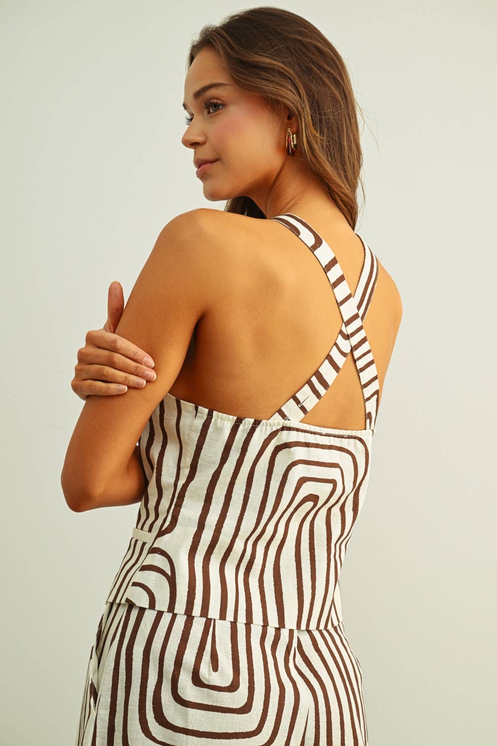 GRID PRINT HALTER NECK VEST