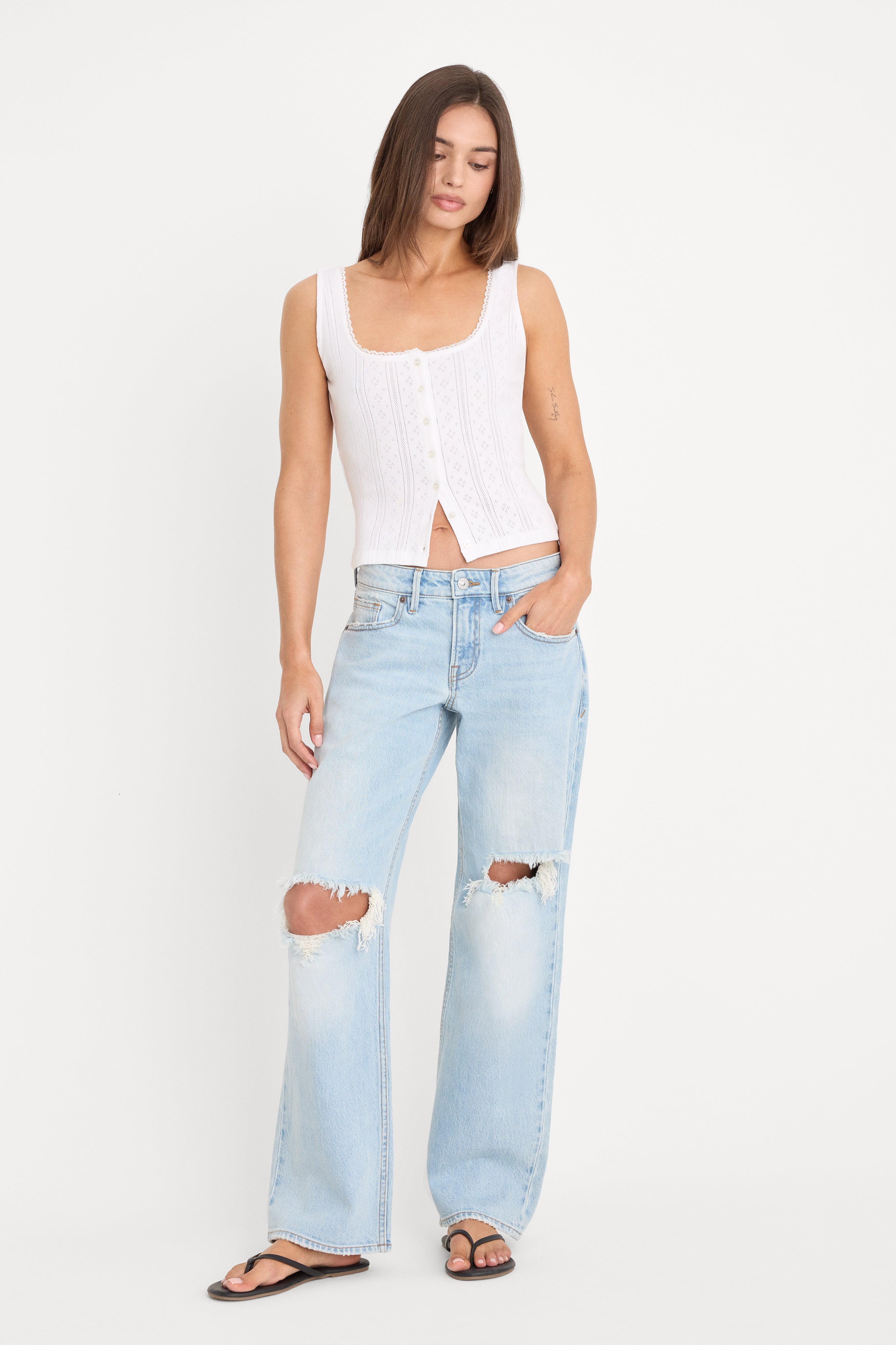 Good American The Pointelle Button Down Tank