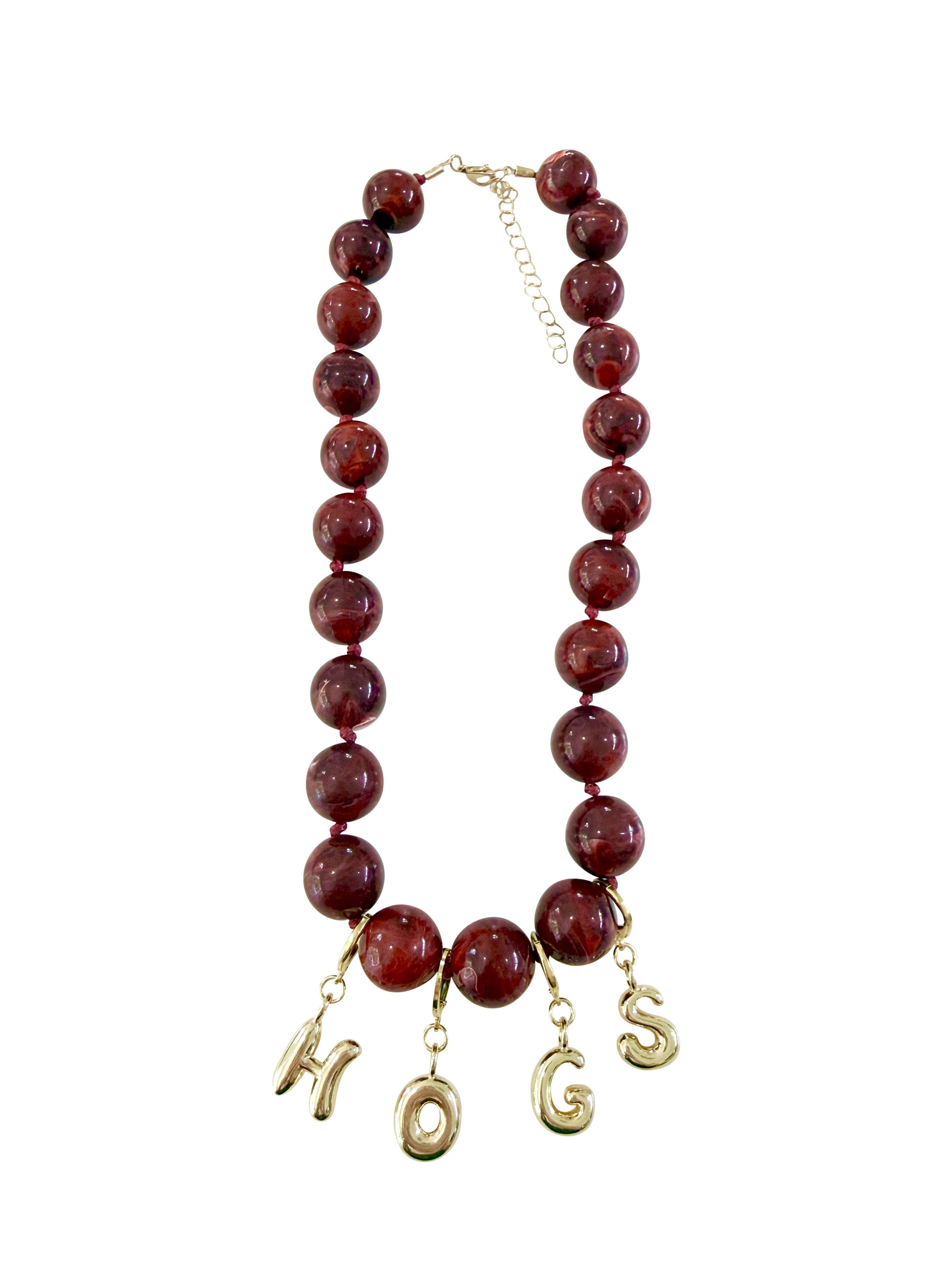 Campus Game Day Maroon Bubble Letter Beaded Necklace