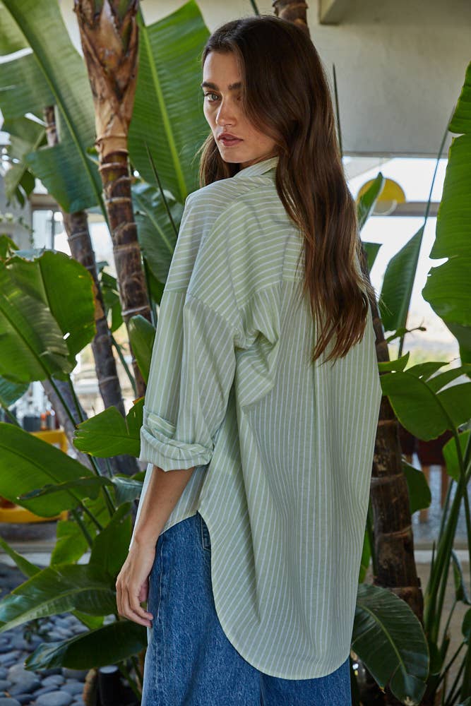 L8287 | Woven Cotton Polyester Striped Buttondown Shirt