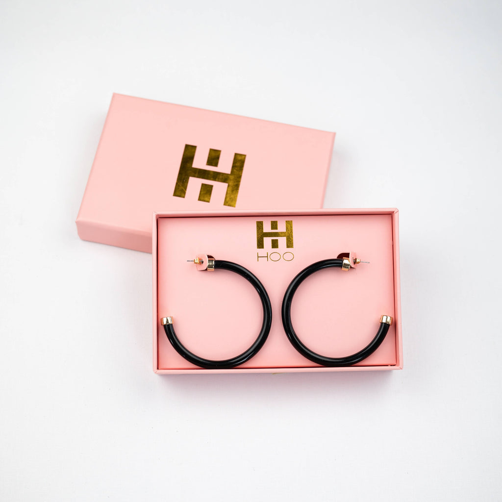 Hoo Hoops: Black Acrylic Hoop Earrings