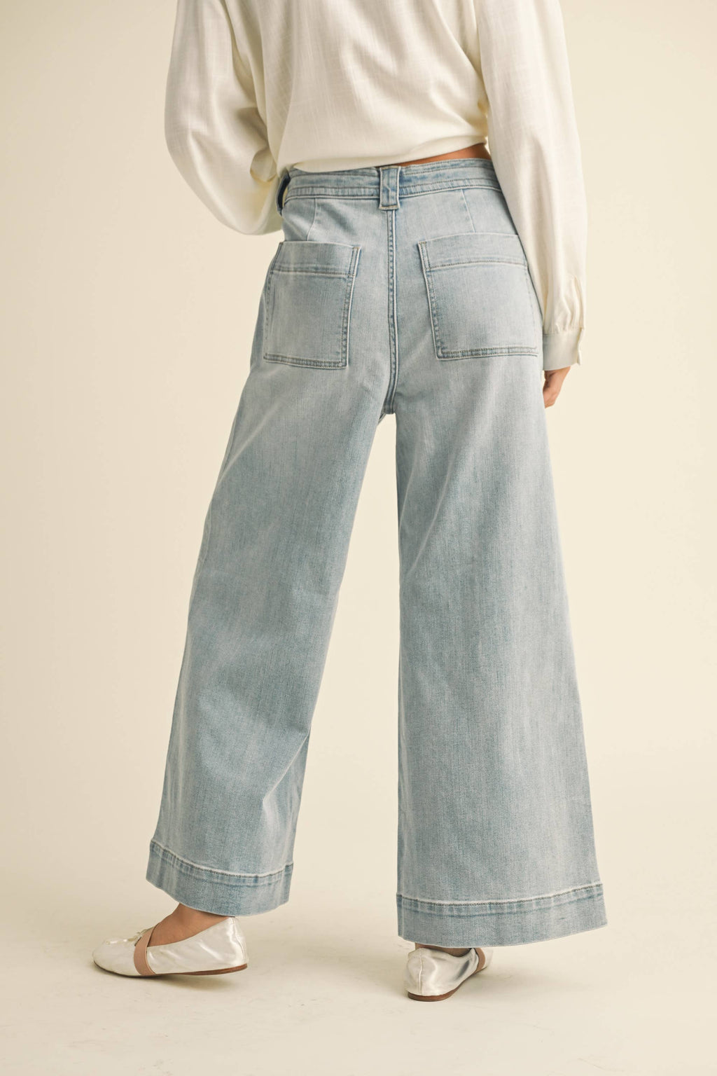 P4880   WASHED DENIM WITH TIE FRONT PANTS