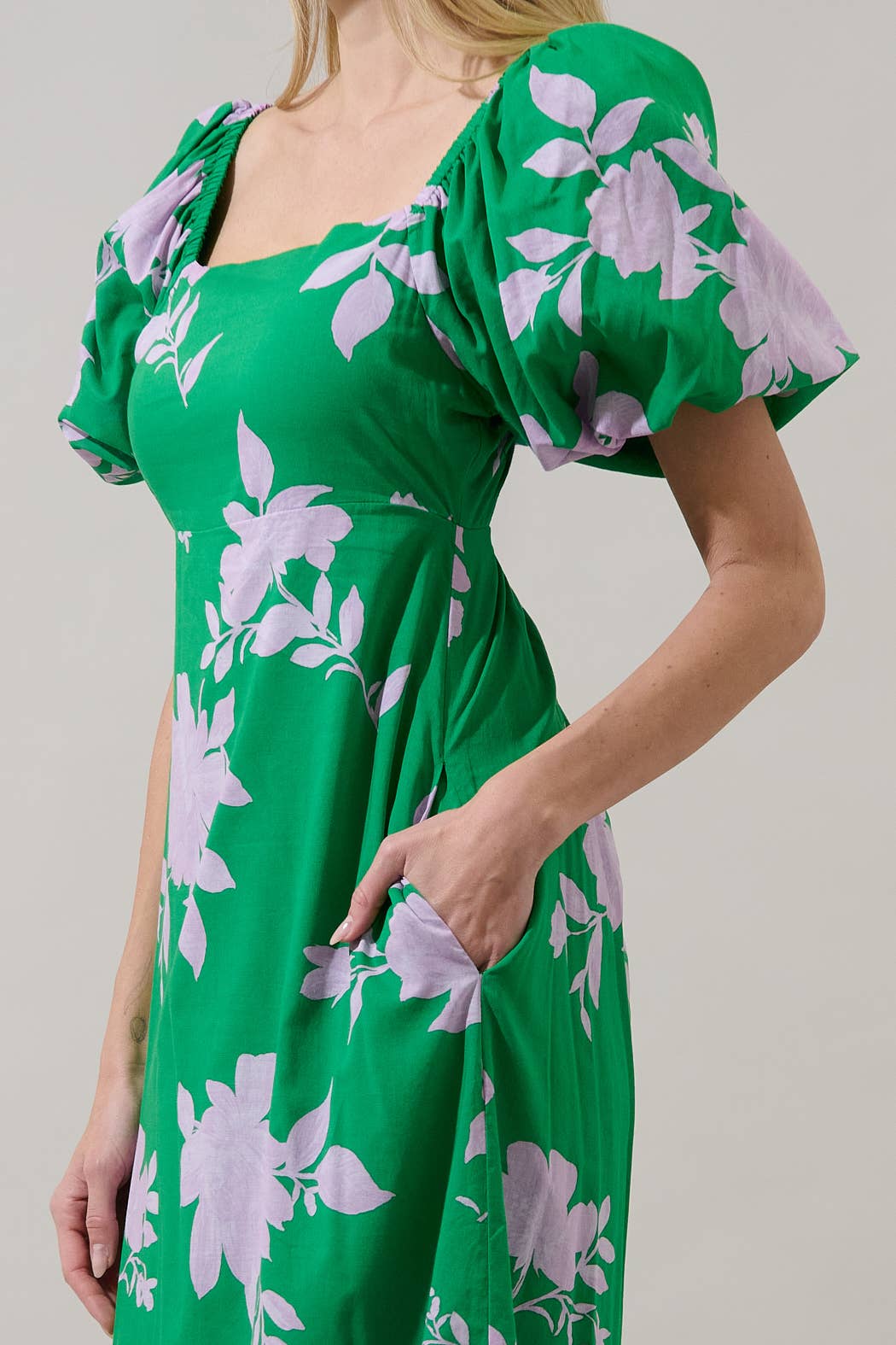 Zama Floral Xena Puff Sleeve Maxi Dress