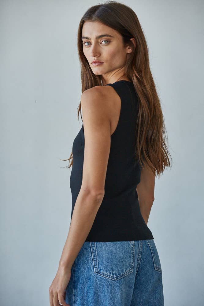 L8749 | Knit Cotton Ribbed Round Neck Sleeveless Tank Top