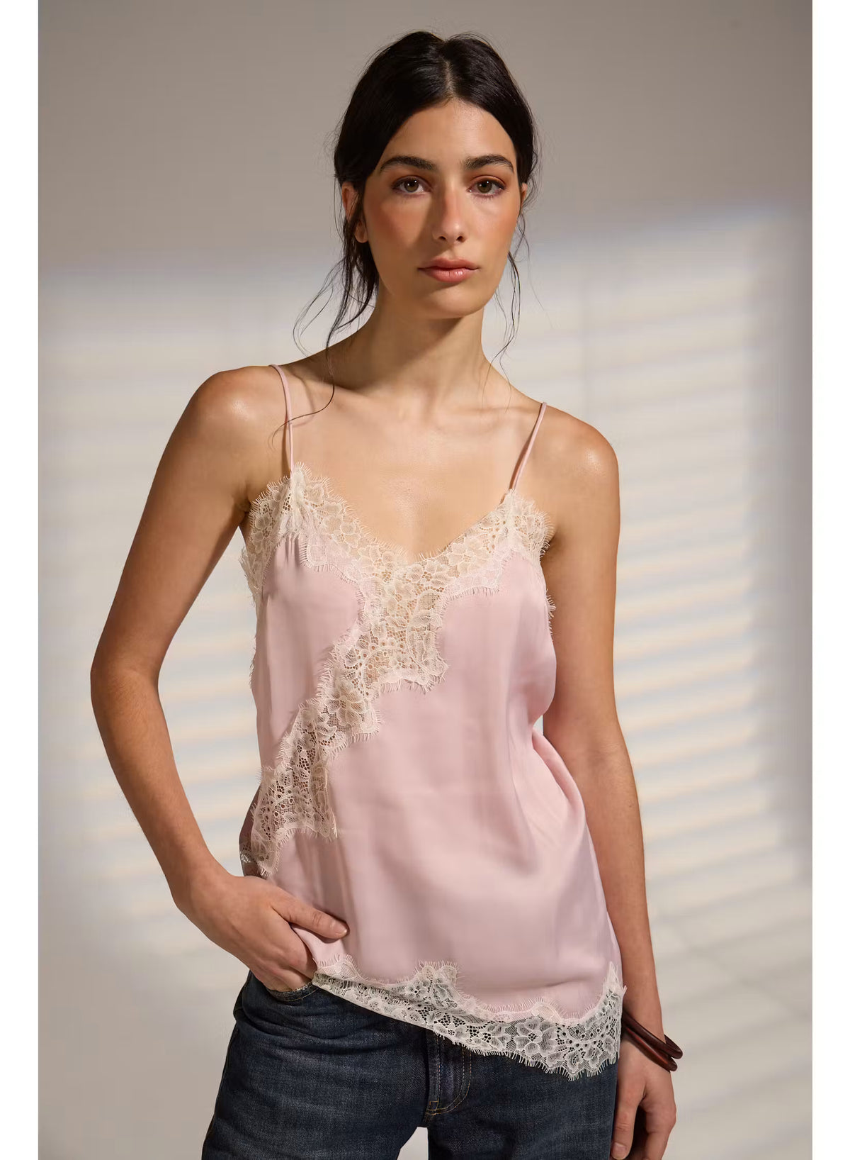 Sonic Lace Trim Tank - Chocolate