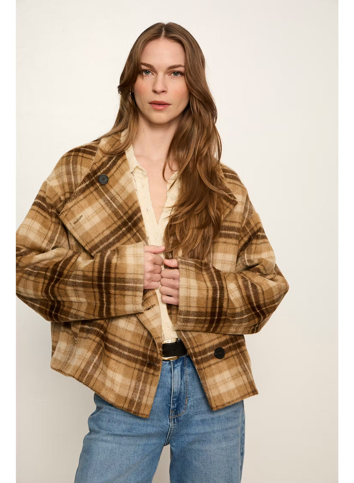 Avery Asymmetrical Jacket - Dark Bone Plaid