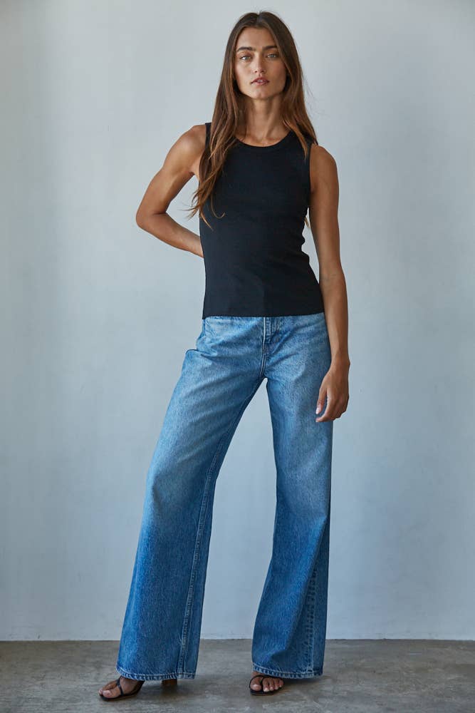 L8749 | Knit Cotton Ribbed Round Neck Sleeveless Tank Top