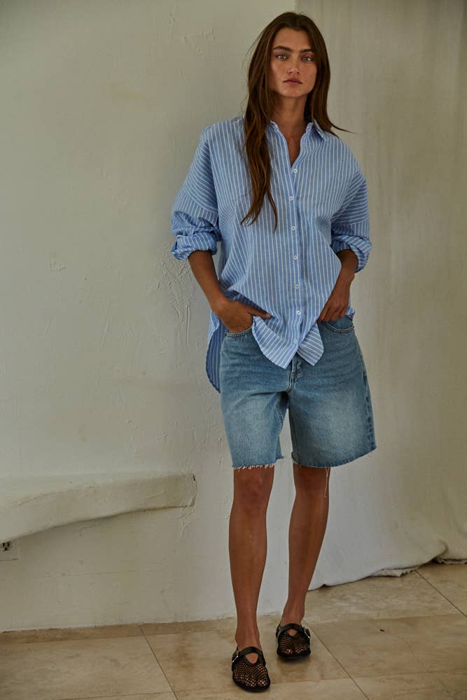 L8287 | Woven Cotton Polyester Striped Buttondown Shirt