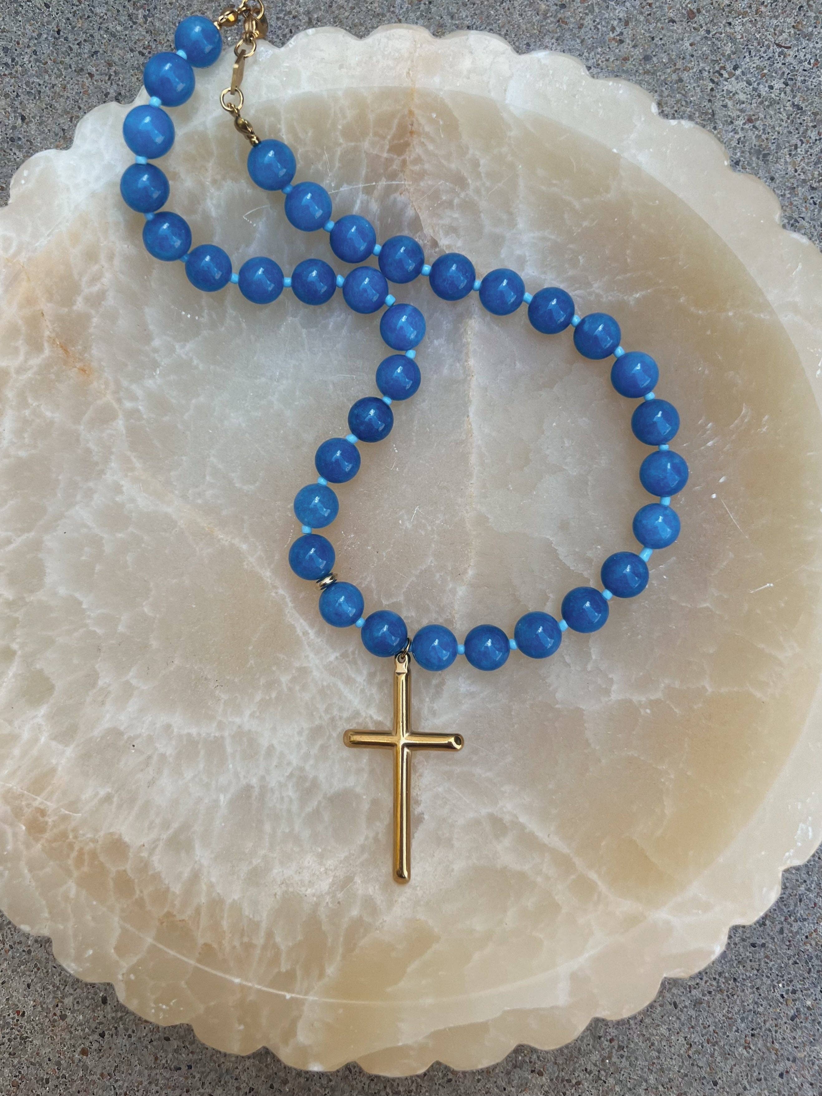 Conley Beaded Cross Necklace : Water Resistant and Hypoallergenic