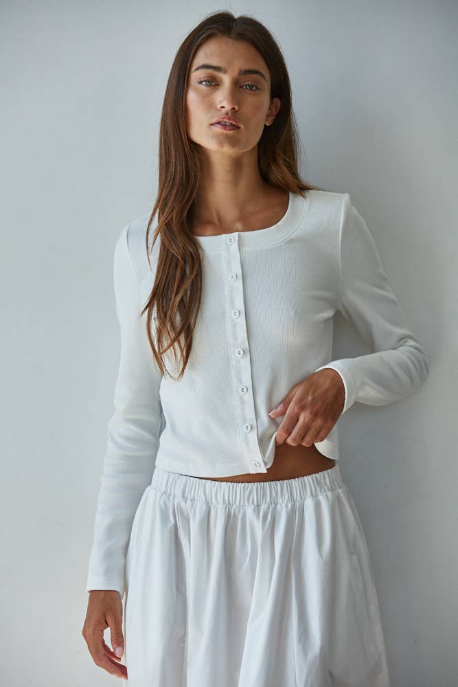 L8829T | Knit Cotton Spandex Ribbed Long Sleeve Cardigan