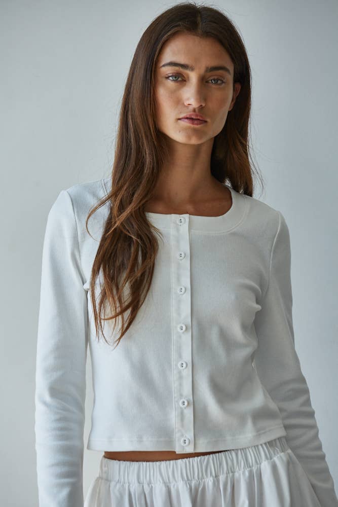 L8829T | Knit Cotton Spandex Ribbed Long Sleeve Cardigan
