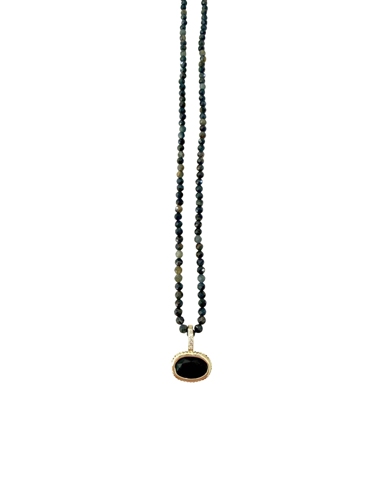 Bella Beaded Necklace with CZ Charm - Black