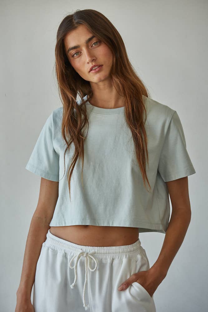 L8686 | Knit Cotton Round Neck Short Sleeve Crop Top