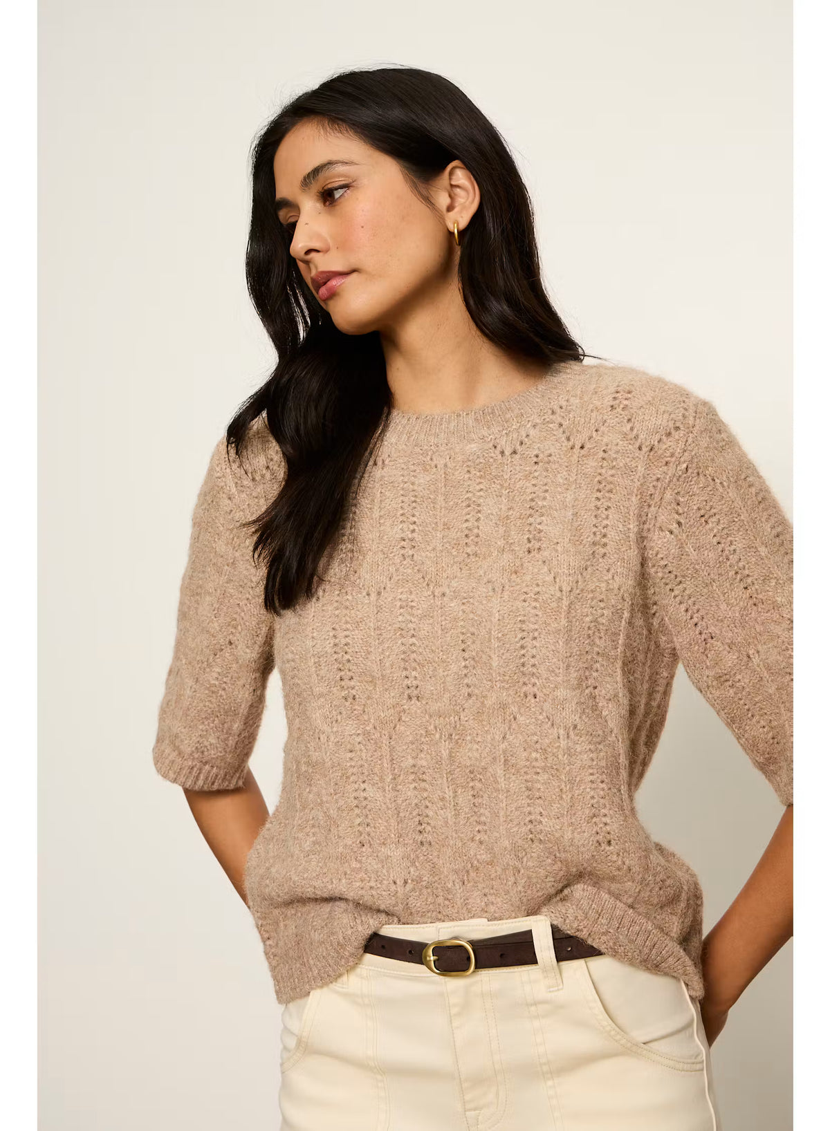 Sanctuary: Pointelle Sweater Tee - Heather Hazelnut