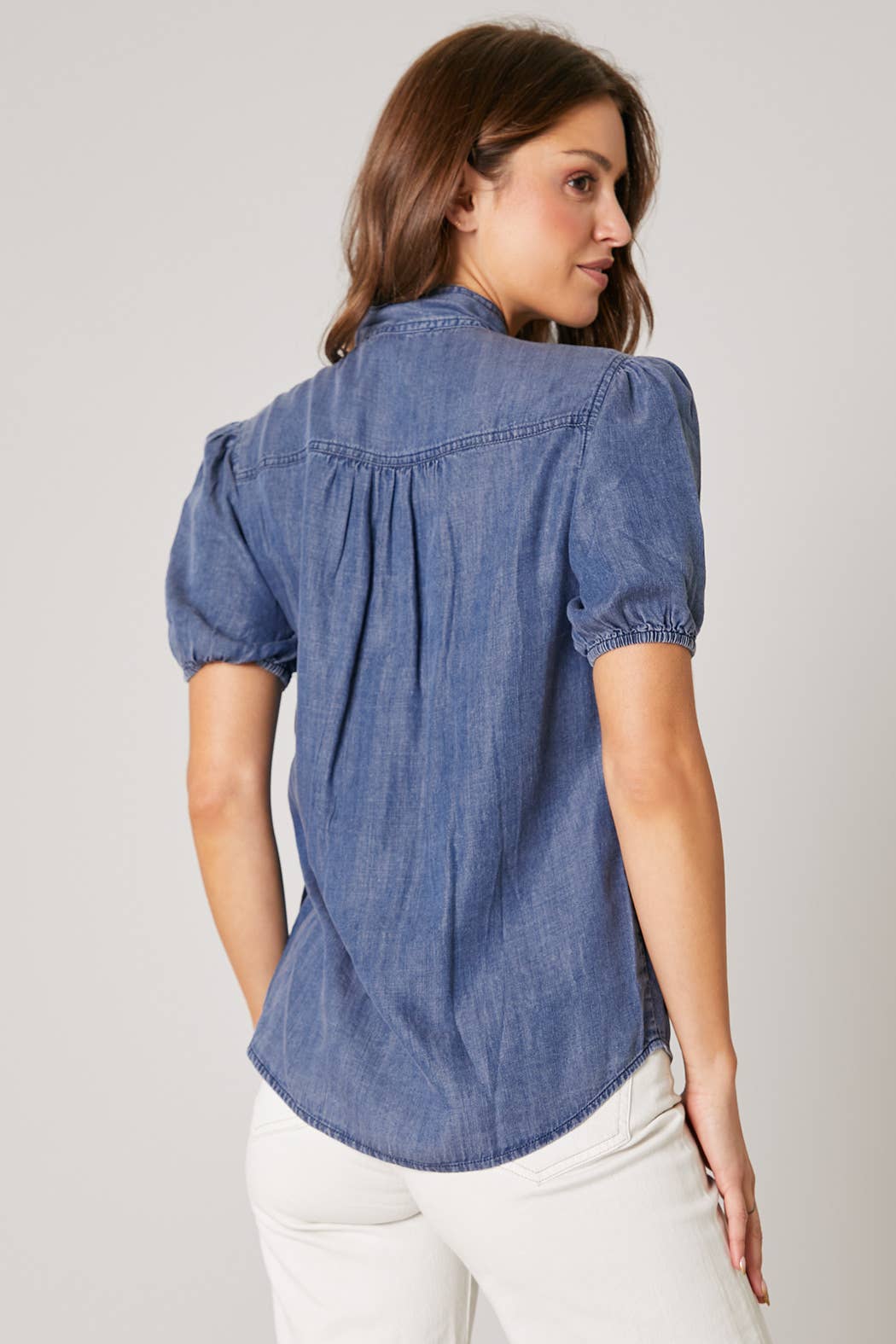 Georgina Chambray Button Front  Bow Top
