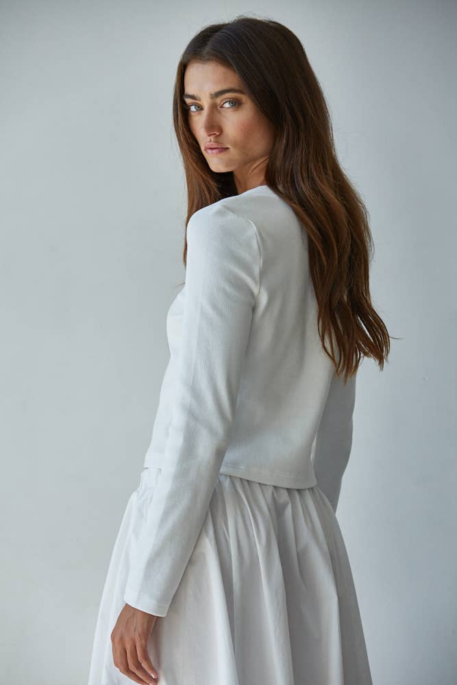 L8829T | Knit Cotton Spandex Ribbed Long Sleeve Cardigan