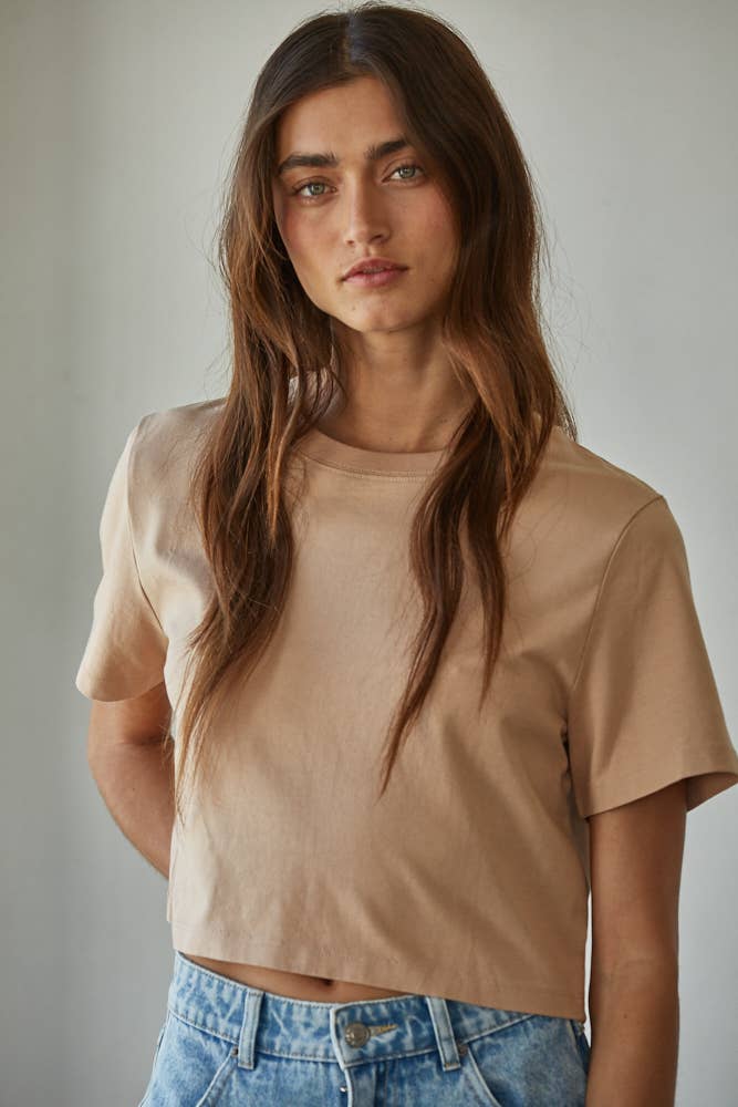 L8686 | Knit Cotton Round Neck Short Sleeve Crop Top
