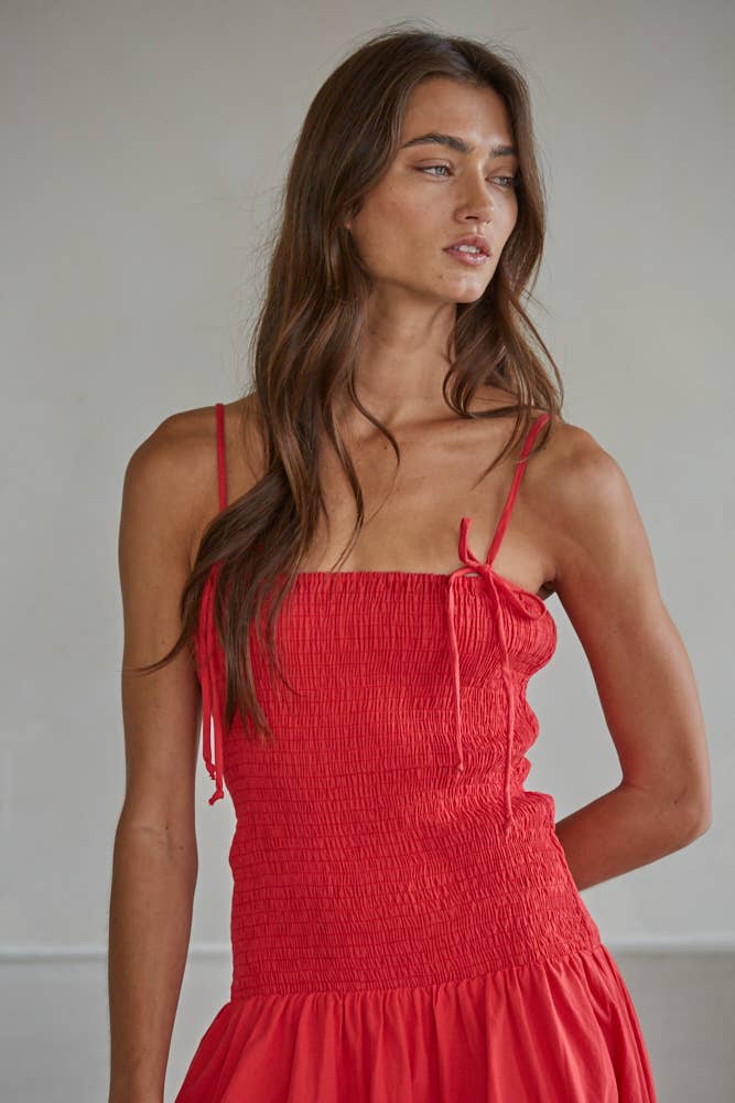 L9602 | Woven Cotton Sleeveless Smocked Midi Dress