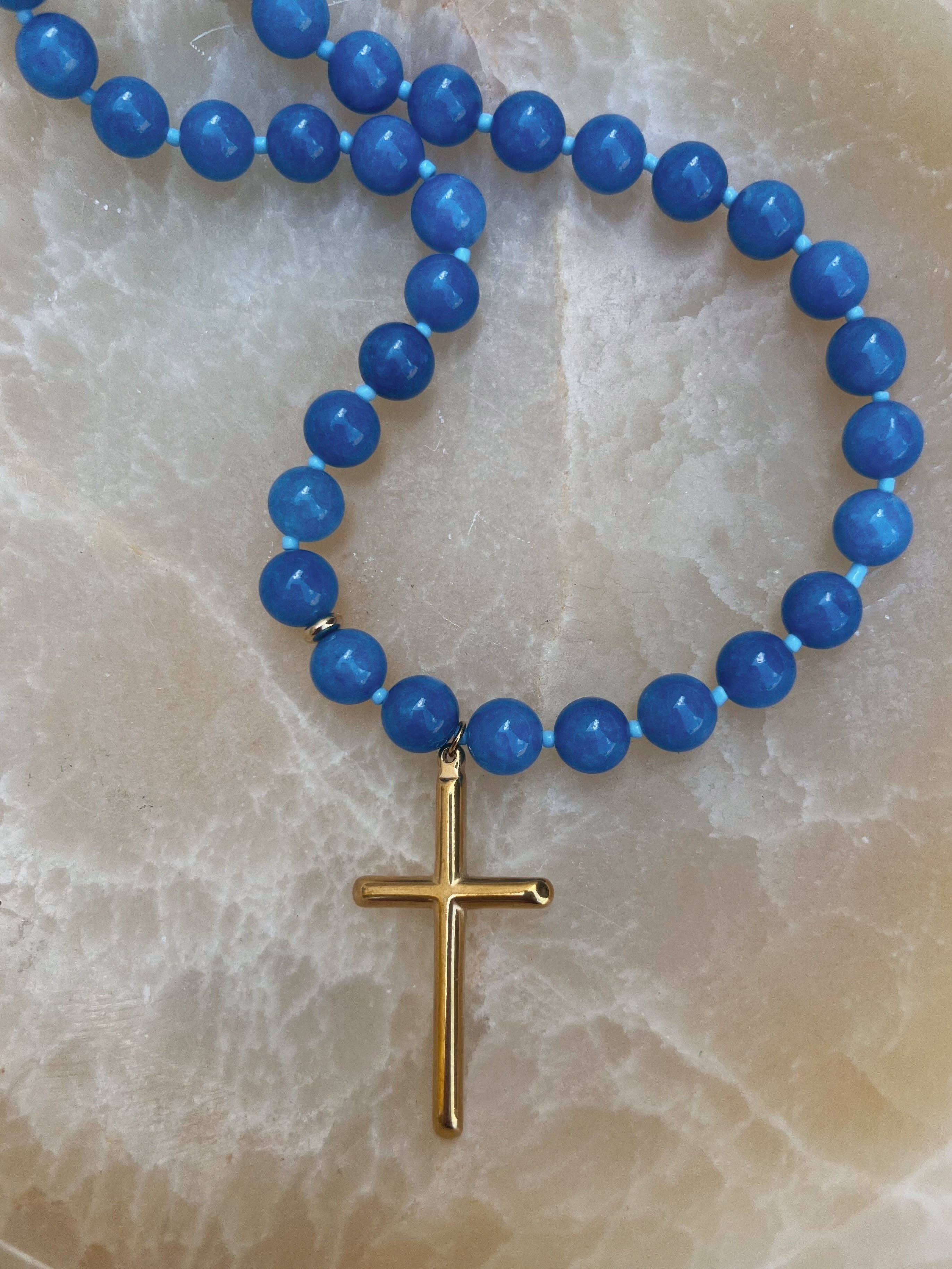 Conley Beaded Cross Necklace : Water Resistant and Hypoallergenic