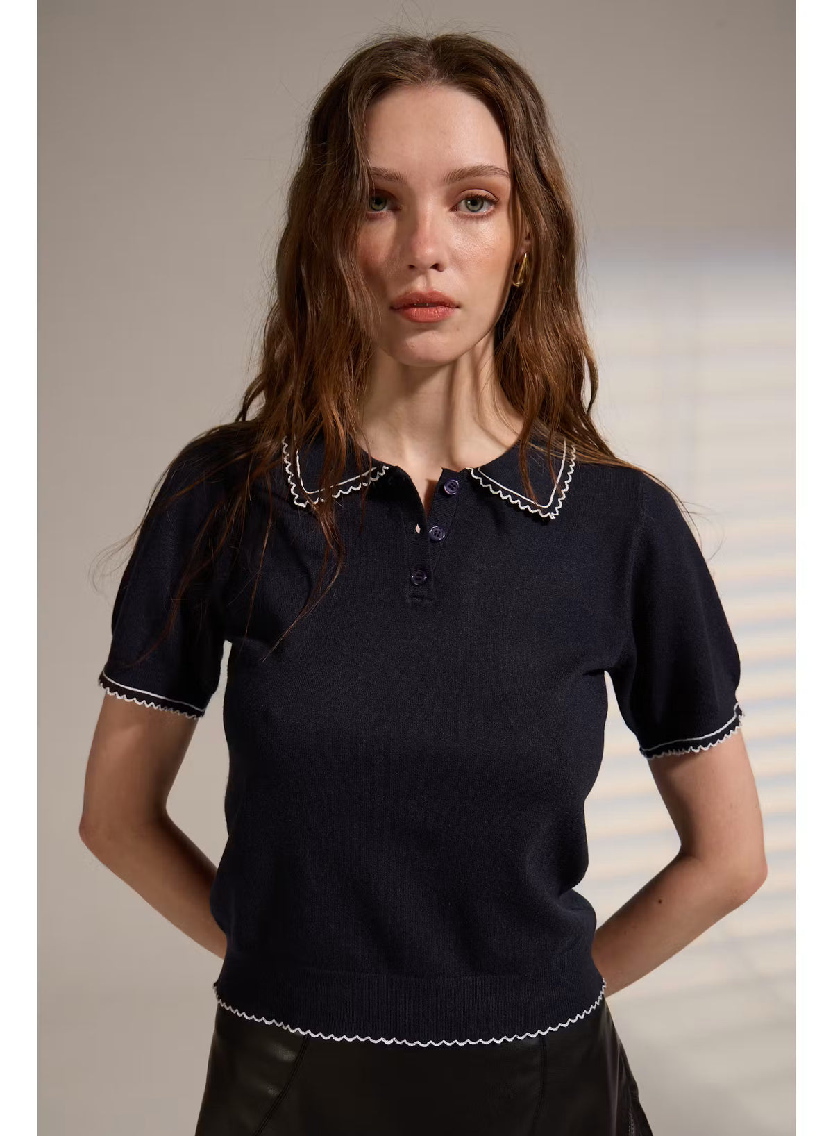 Springsteen Knit Polo - Navy Blue with Ecru