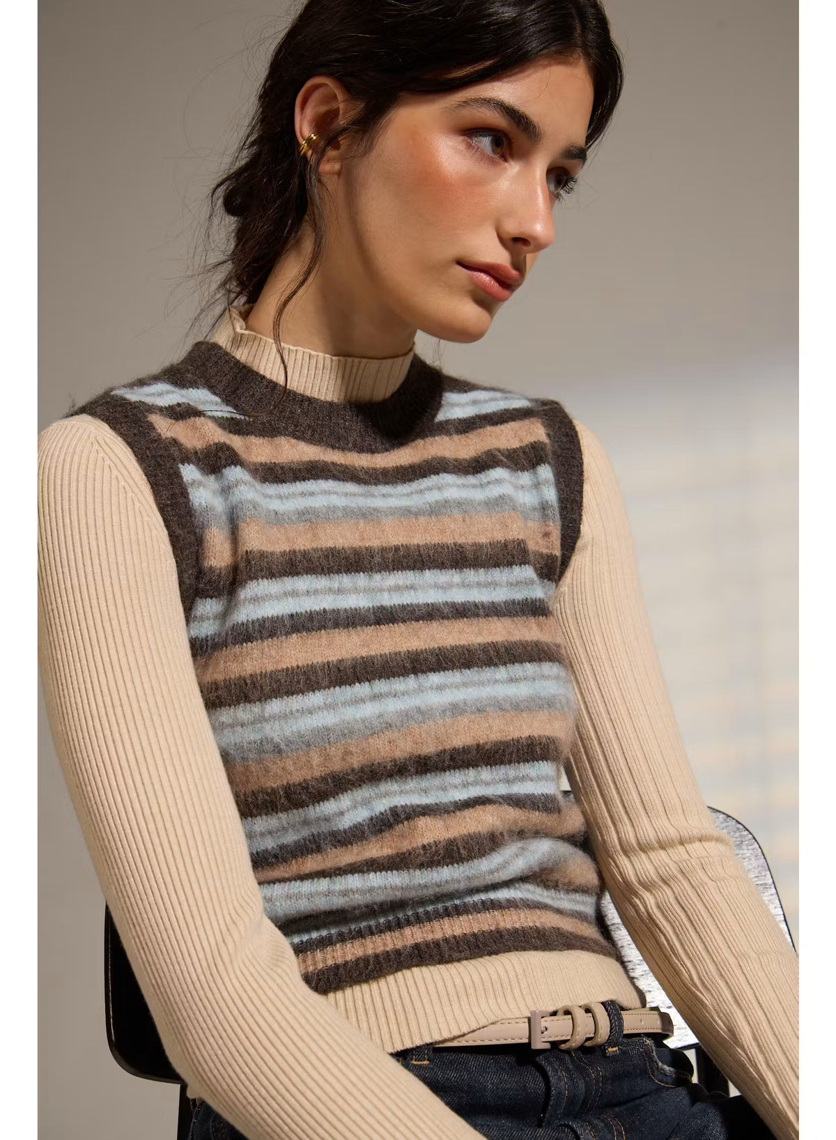 Bastille Striped Knit Vest - Multicolor Brown