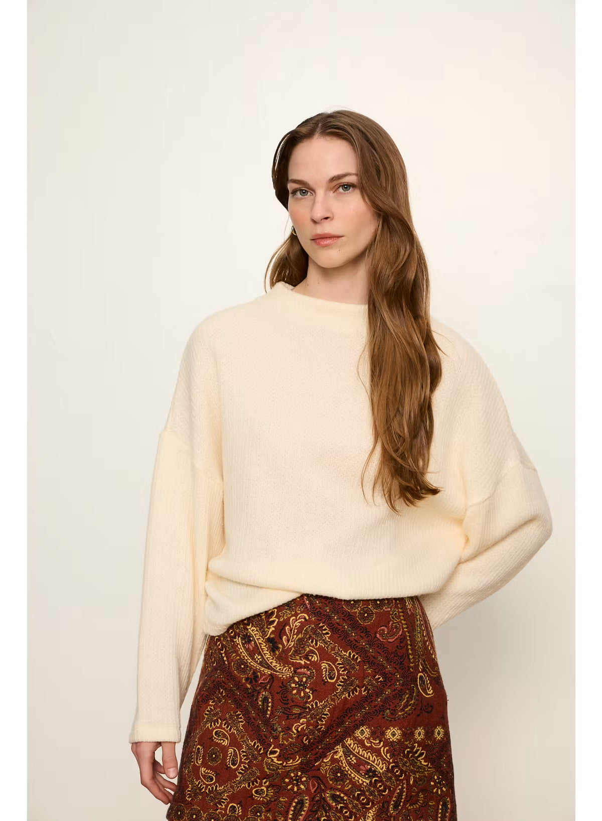 Ribbed Dolman Sweatshirt - Bone