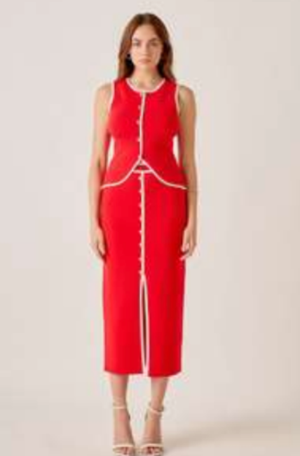 Sleeveless Trim Top - Red / Ivory