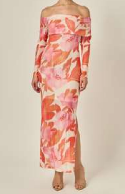 Off Shoulder Maxi Dress - Pink