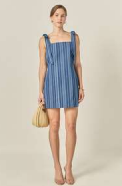 Striped Mini Dress - Denim