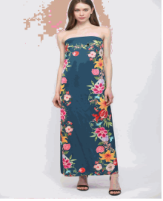 Botanical Border Print Strapless Maxi Dress