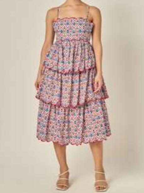 Printed Scallop Dress