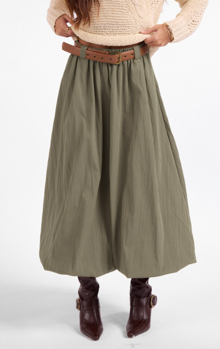 Village Belted Midi Skirt