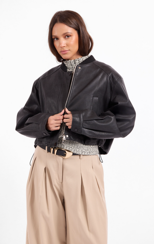 Academy Vegan Leather Bomber - Black