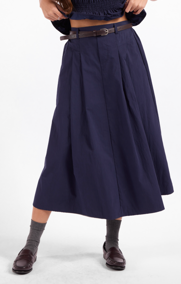 Central Park Midi Skirt W Belt - Navy
