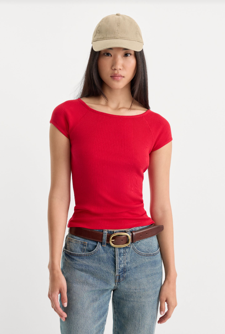 The Variegated Rib Top - Crimson Rose