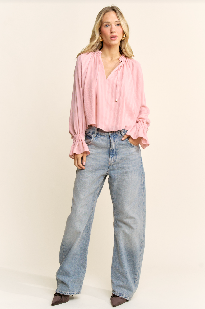 Elevator Disco: Greta Long Sleeve Top - Pink