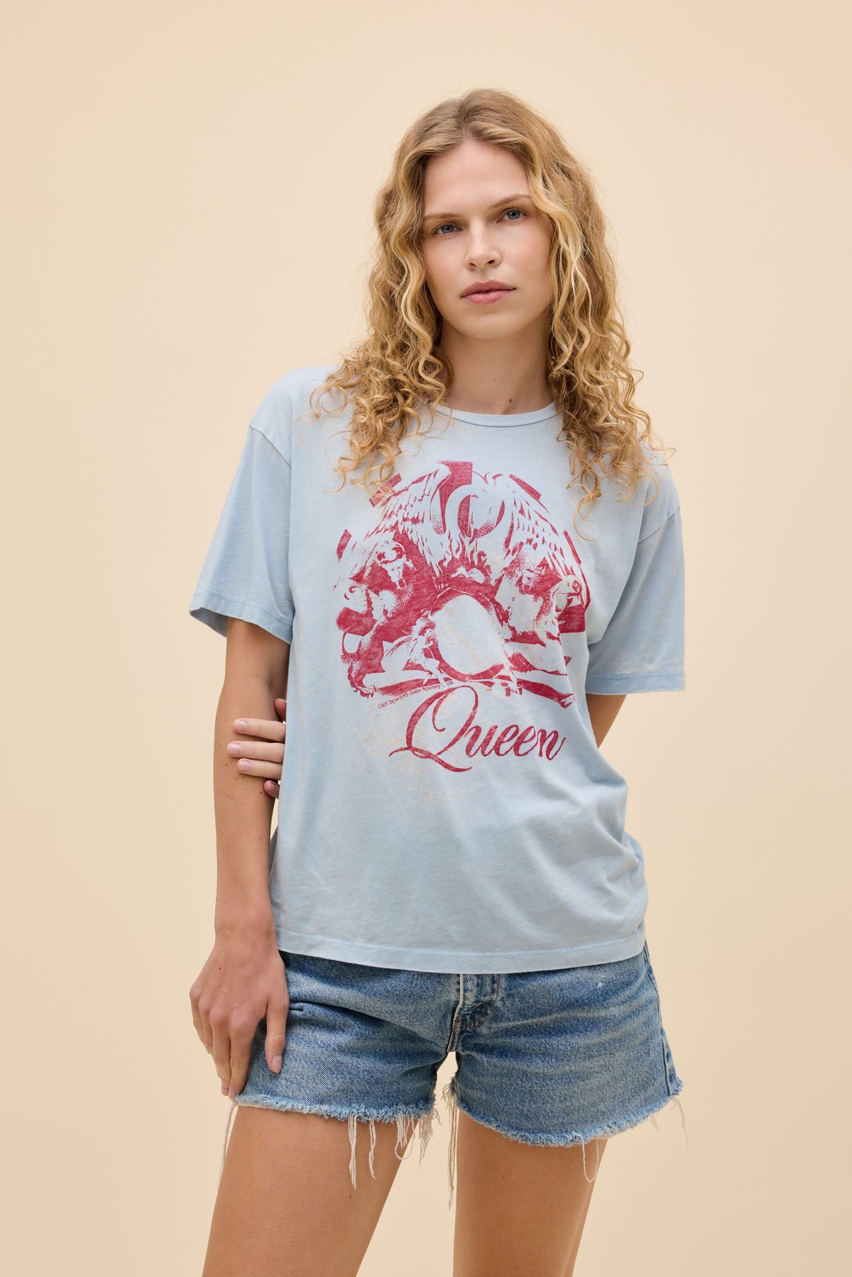Queen Best Friend Burnout Boyfriend Tee - Powder Blue